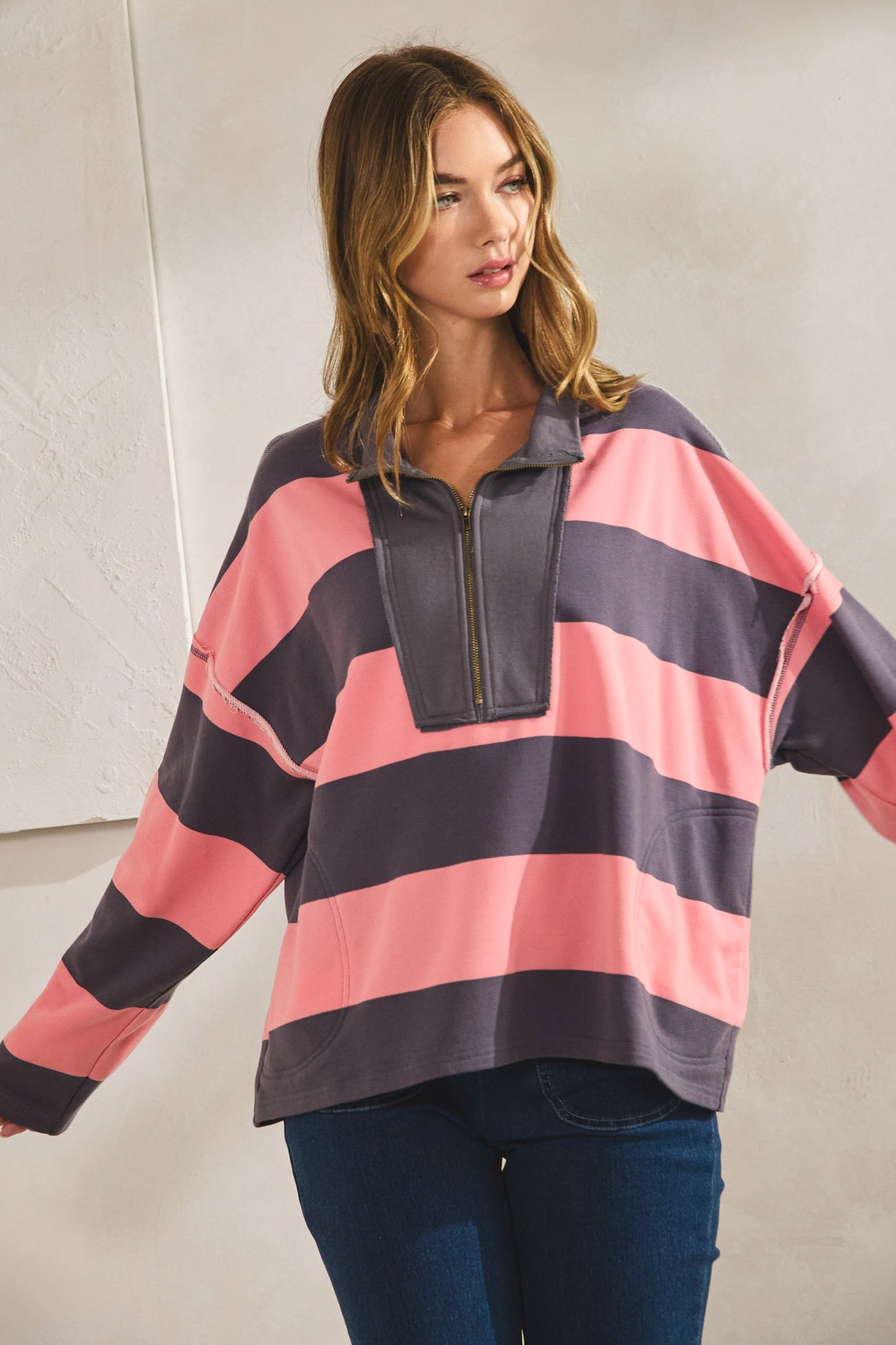 Amanda Striped Half Zip