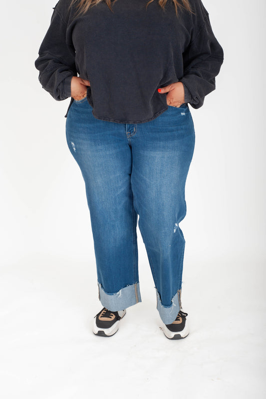 Curvy Blue Stream Wide Leg Jeans