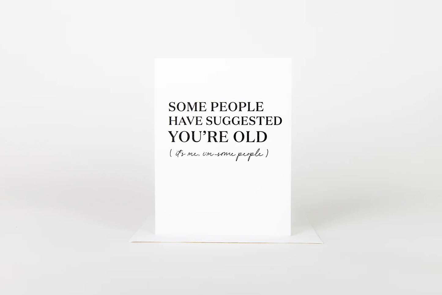 White card with black text on a white background