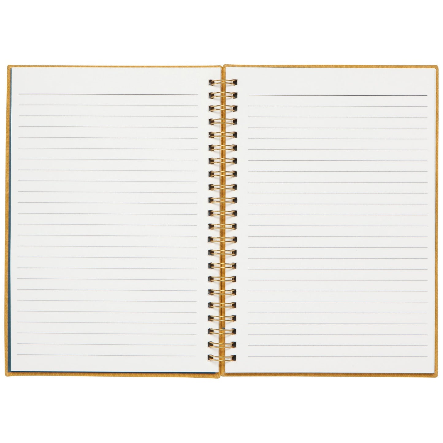 Open notebook with lined pages on a white background