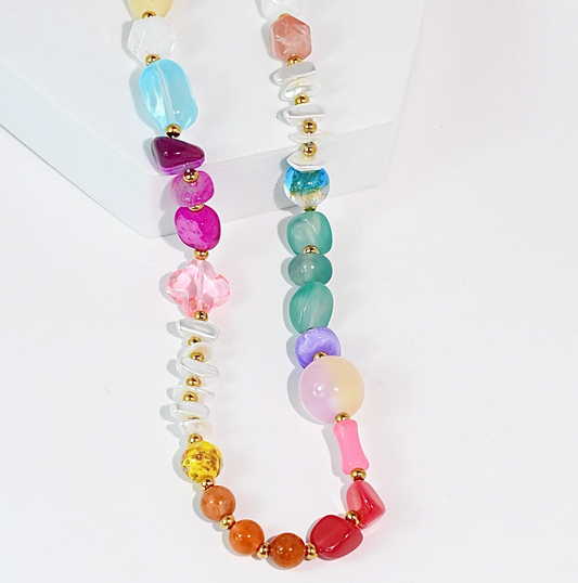 a colourful mixed beaded necklace