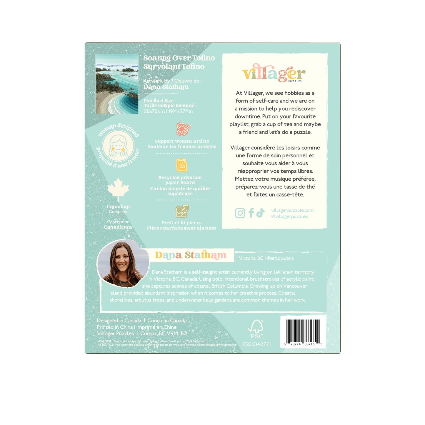 Back cover of a product packaging with branding and text on a light blue background