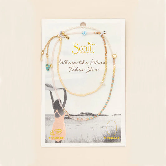Mixed media beaded bracelet on a branded Scout Jewelry Card