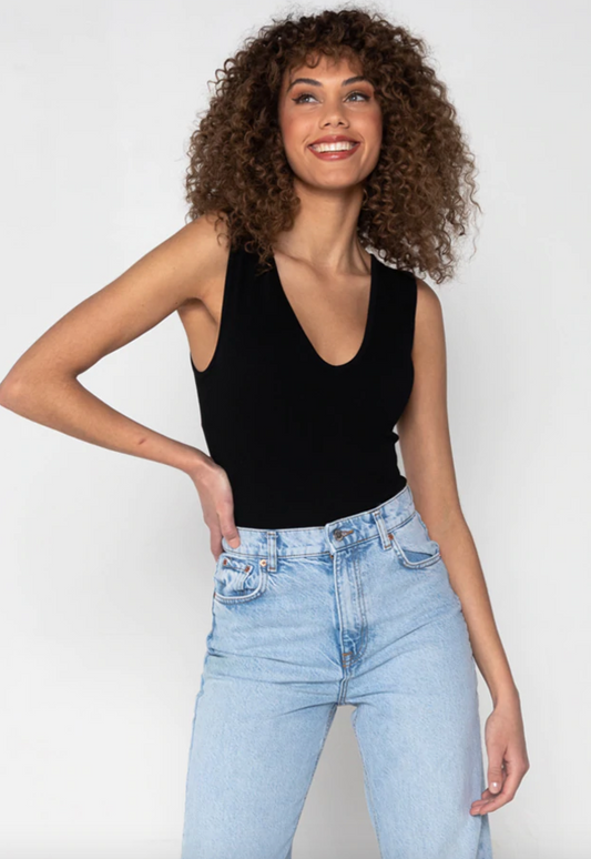 Bamboo Rib Deep V Thong Bodysuit