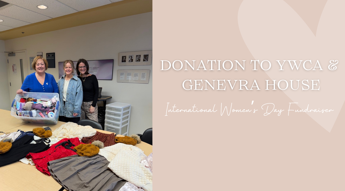 a photo of women dropping off donations for international women's day