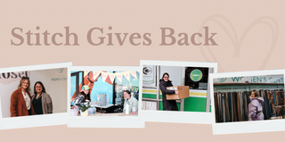 a banner of photos showing stitch and stones charity work