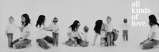 a mom and daughter playing on ground in greyscale