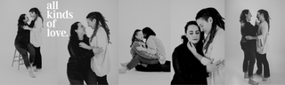 a greyscale banner of two women showcasing their love for each other