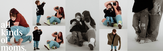 a photographer mom and her son smiling for pictures