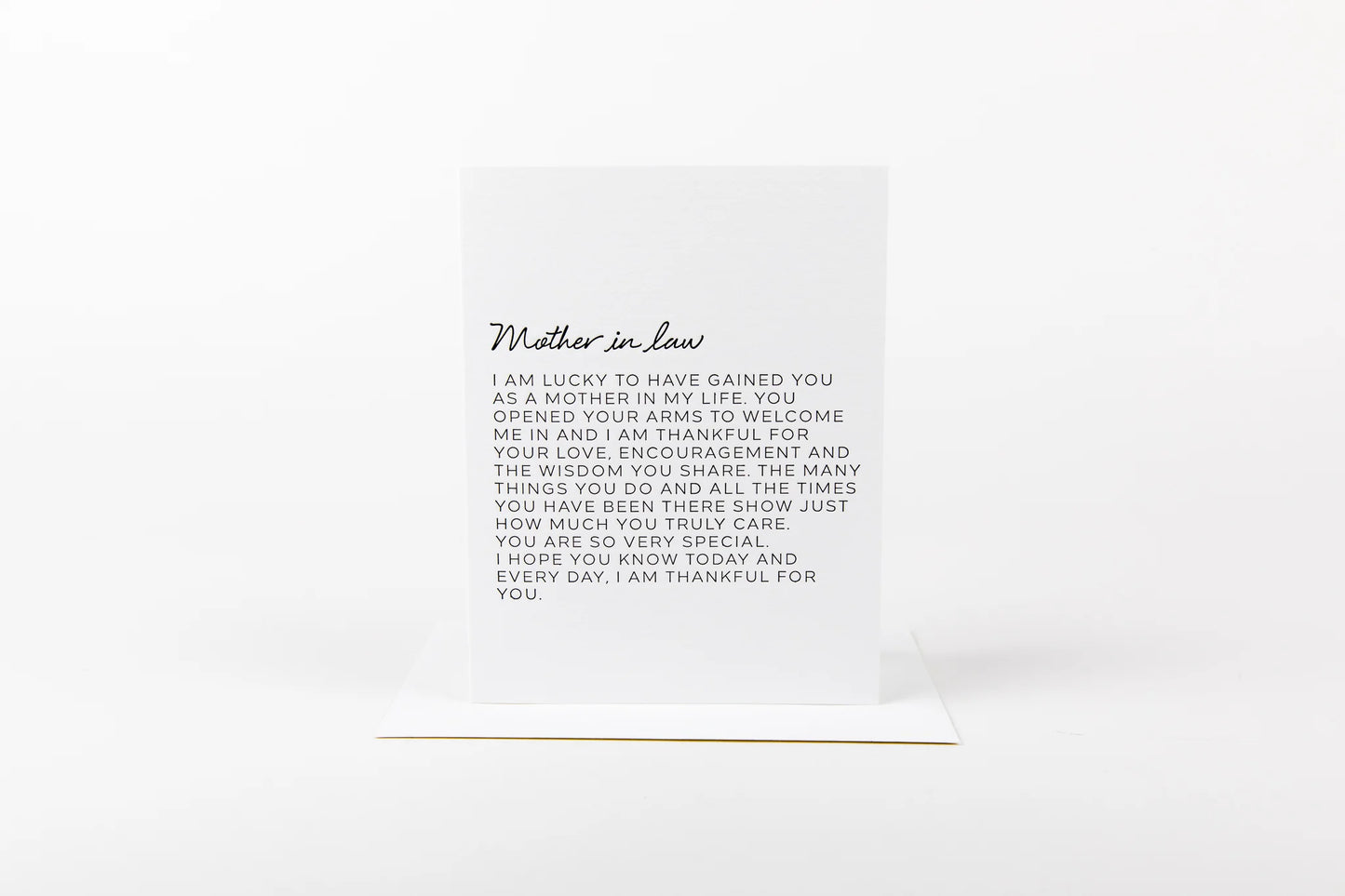Greeting card with heartfelt message to 'Mother-in-law' on a white background