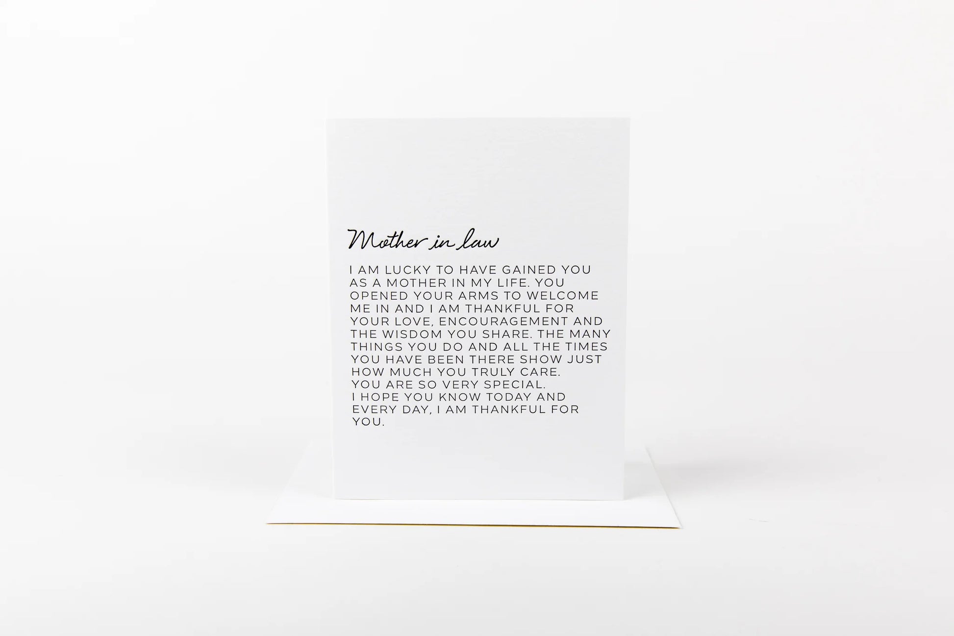 Greeting card with heartfelt message to 'Mother-in-law' on a white background