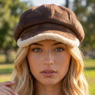 Woman wearing a brown cap outdoors