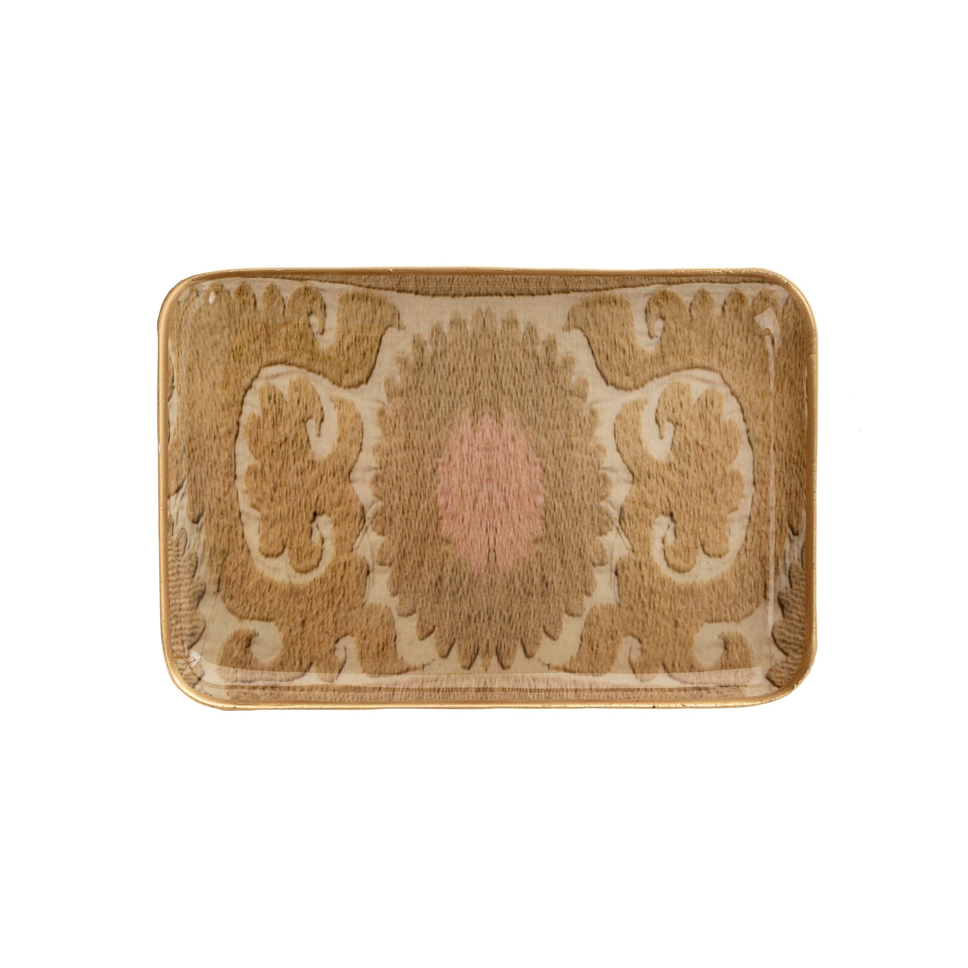 Decorative rectangular plate with intricate patterns on a white background
