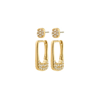 Gold hoop earrings with embedded stones on a white background