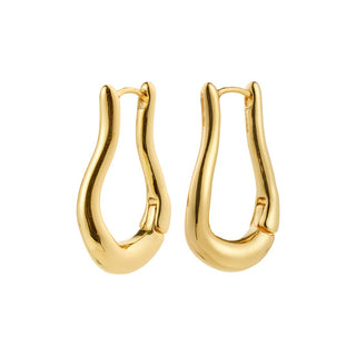 Gold hoop earrings on a white background