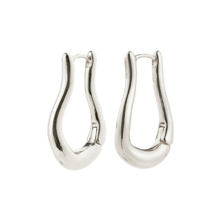Pair of silver hoop earrings on a white background