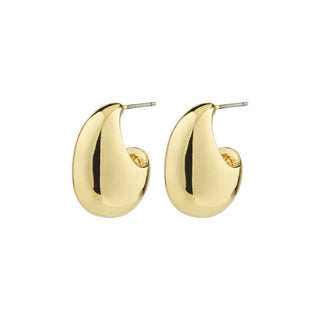 Gold hoop earrings on a white background
