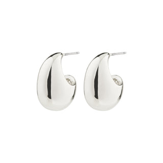 Silver hoop earrings on a white background