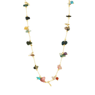 Necklace with multicolored stones on a white background