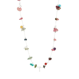 Necklace with multicolored beads on a white background
