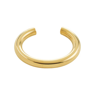 Gold hoop earring on a white background