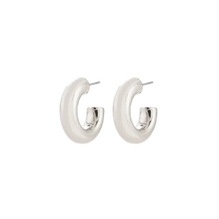 Silver hoop earrings on a white background