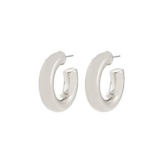 Silver hoop earrings on a white background