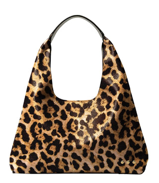 Leopard print handbag on a white background