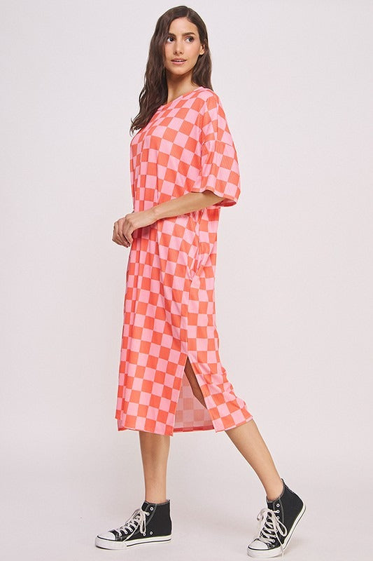 Deena Checkerboard Midi Dress