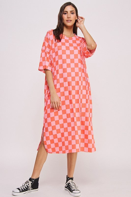 Deena Checkerboard Midi Dress