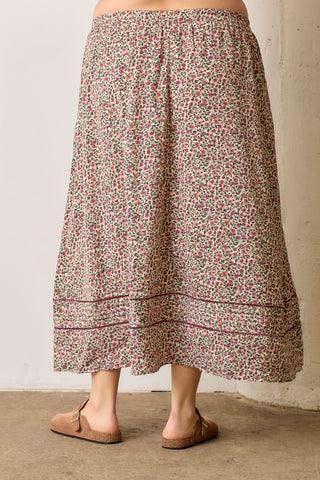 Women wearing a floral maxi skirt