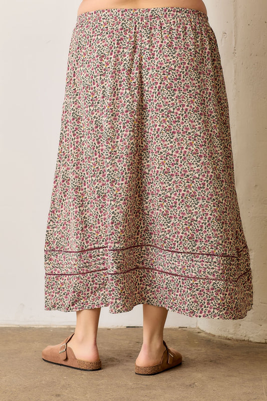 Women wearing a floral maxi skirt
