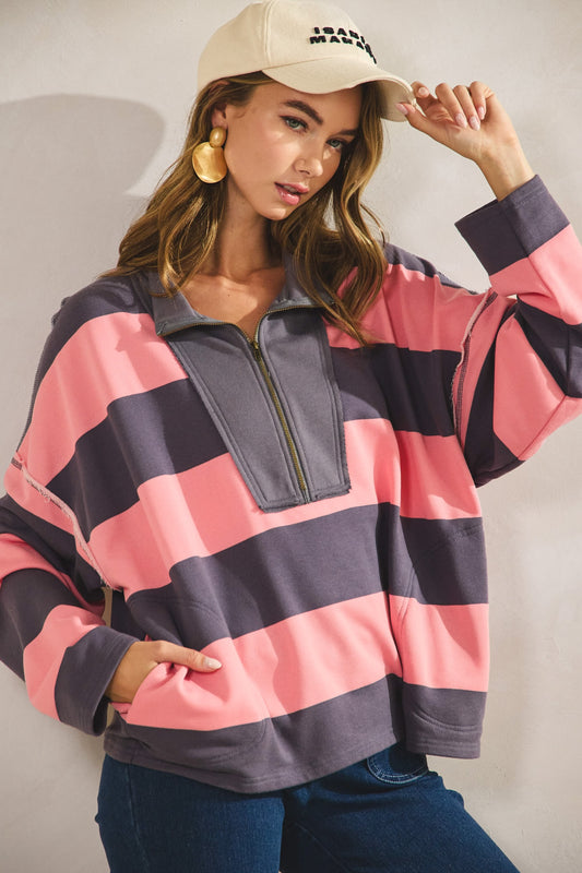 Amanda Striped Half Zip