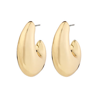 Gold hoop earrings on a white background