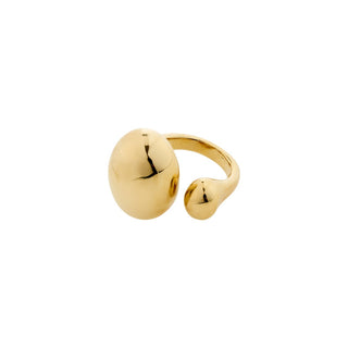Gold ring with a unique design on a white background