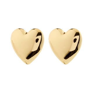 Gold heart-shaped earrings on a white background