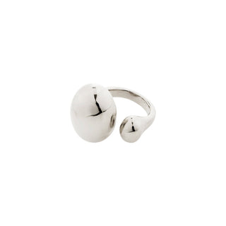 Silver ring with a unique design on a white background
