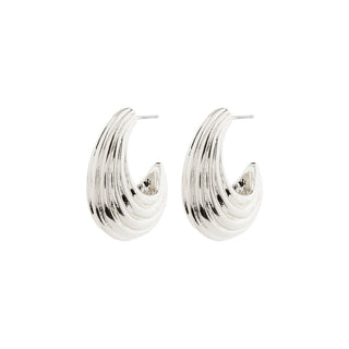 Silver hoop earrings on a white background