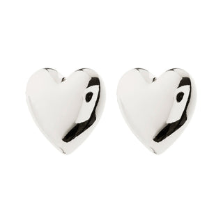 Heart-shaped silver earrings on a white background