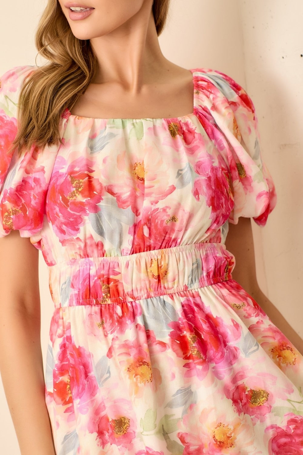women wearing a floral dress