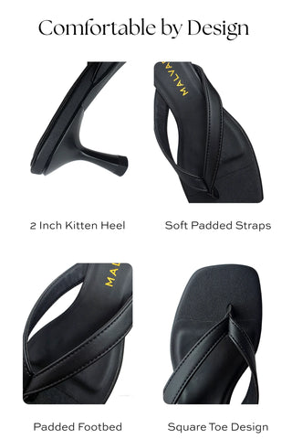Black high-heeled shoes with features highlighted on a white background