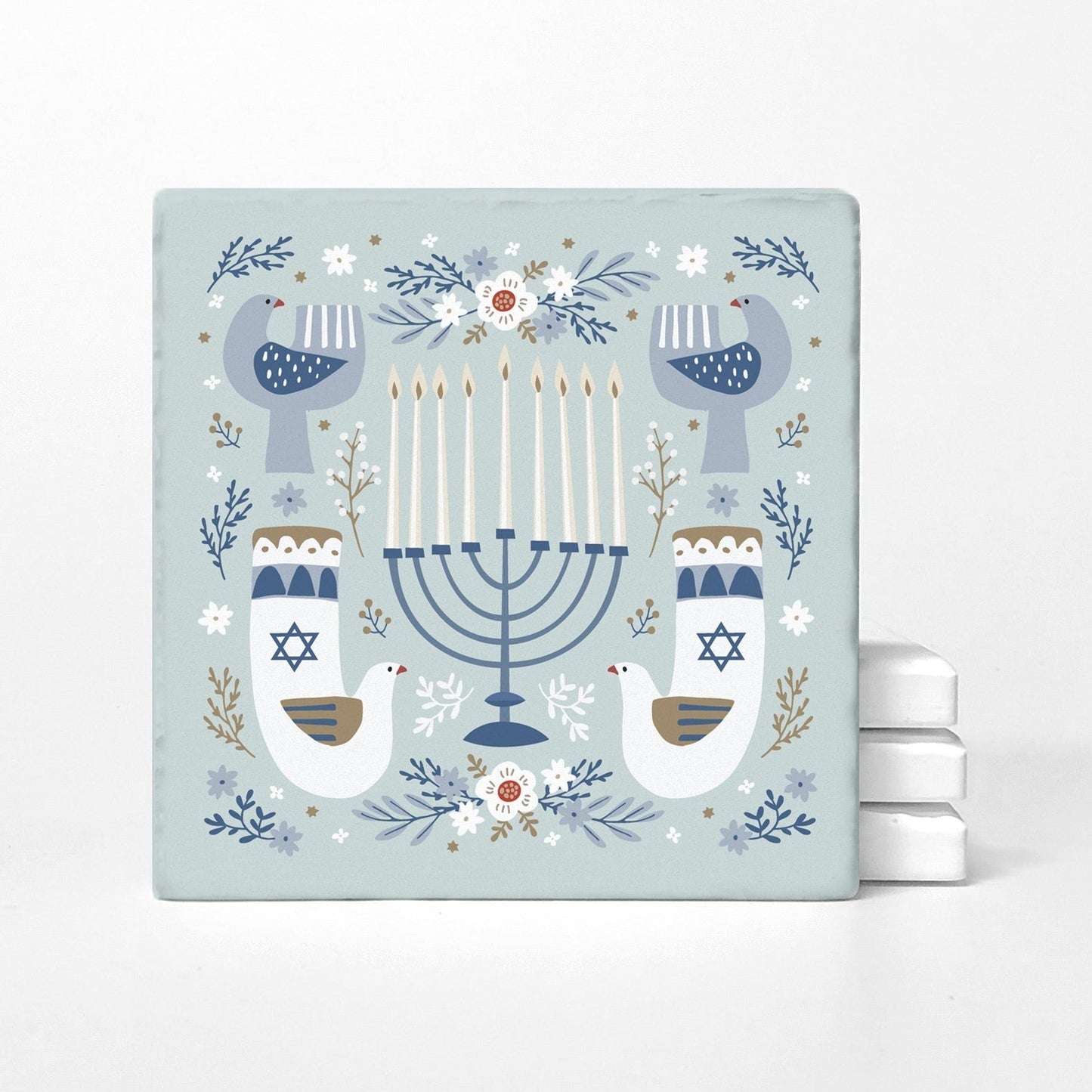 RENO SALE | Set of 4 Coasters | Peaceful Hanukkah Doves