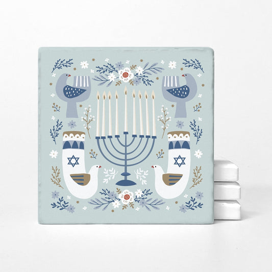 Set of 4 Coasters | Peaceful Hanukkah Doves