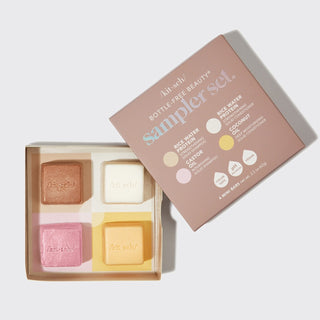 Kit & Whisk bottle-free beauty sampler set with four soap bars in a box on a white background