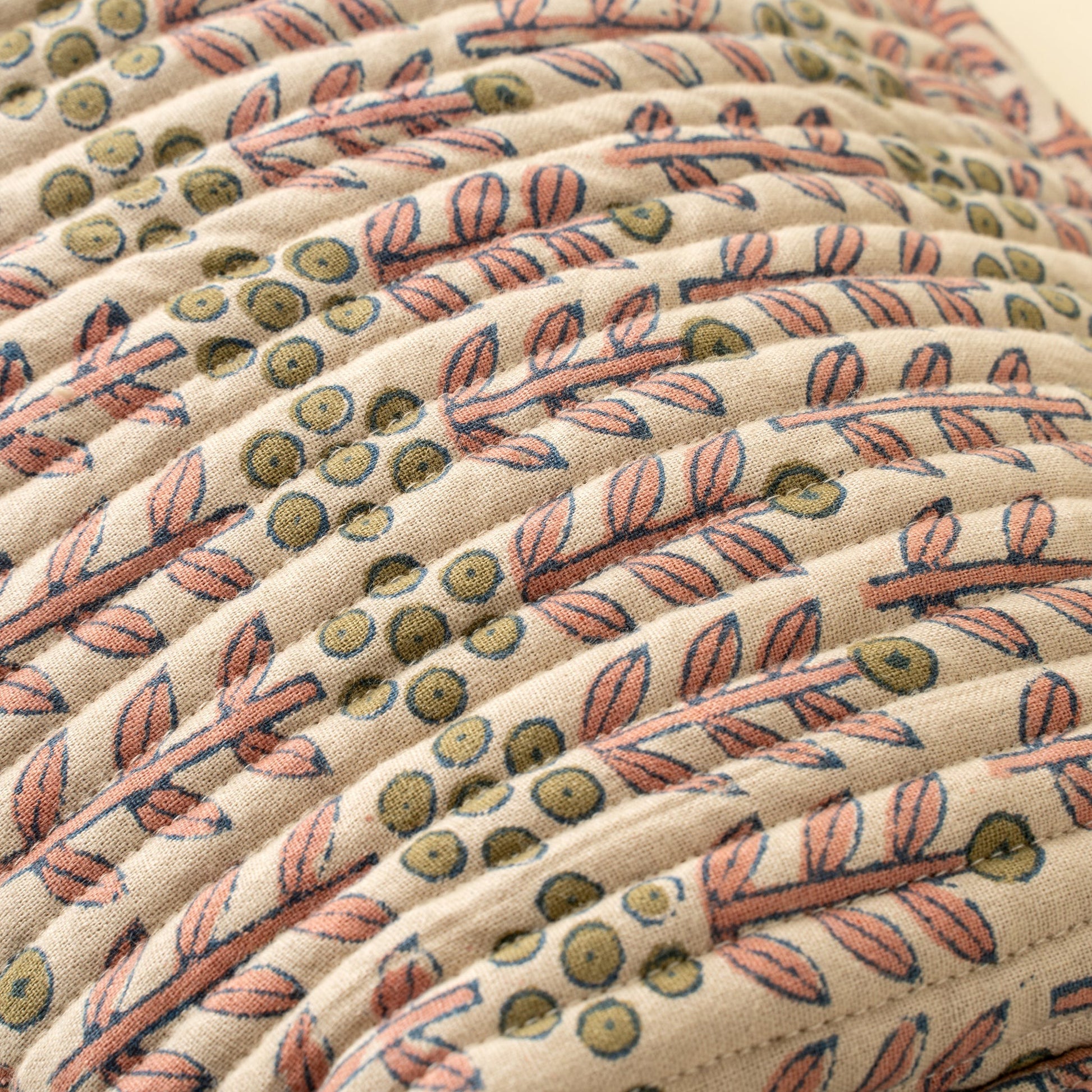 Close-up of textured fabric with floral pattern