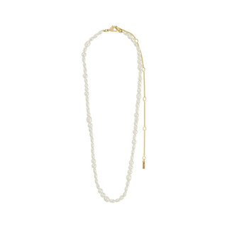 Pearl necklace with a gold clasp on a white background