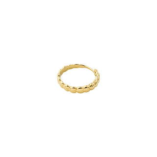 A delicate gold ring with a textured, beaded or scalloped outer edge, shown against a plain white background.