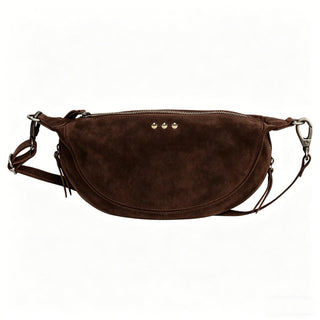 Brown leather waist bag on a white background