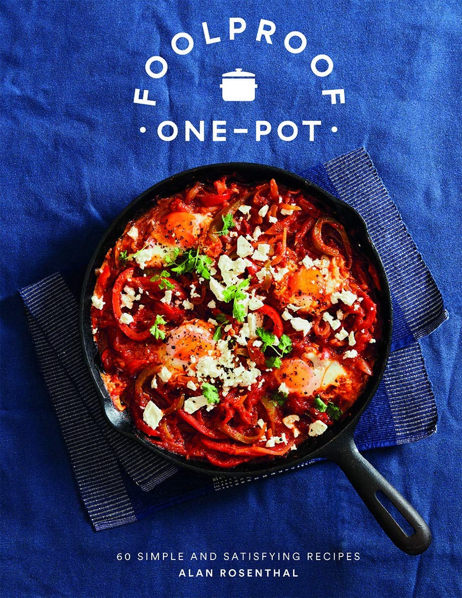 Book cover of 'Foolproof One-Pot' with a skillet of food on a blue background