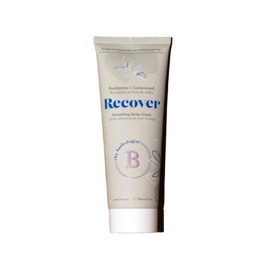 tube of recover bathorium body cream on a white background.